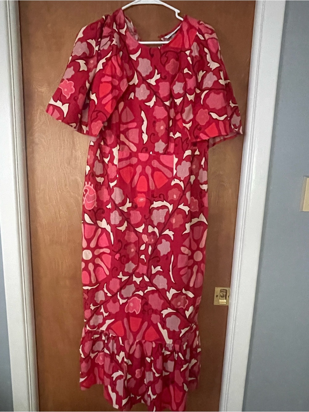RHODE Red and Pink Floral Maxi Dress with Cream Accents